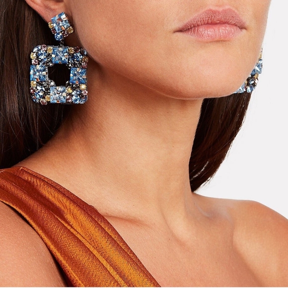 Deepa Gurnani Earrings Chandelier Blue Crytal Beaded Stones Jazlyn Cocktail - Picture 2 of 10